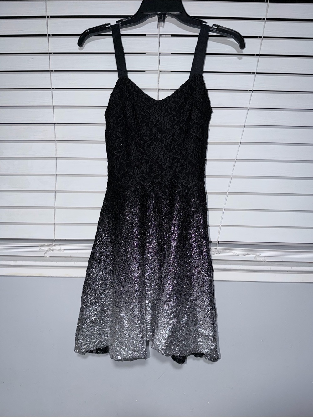Free People Black to Silver Ombre Lace Skater Mini Dress